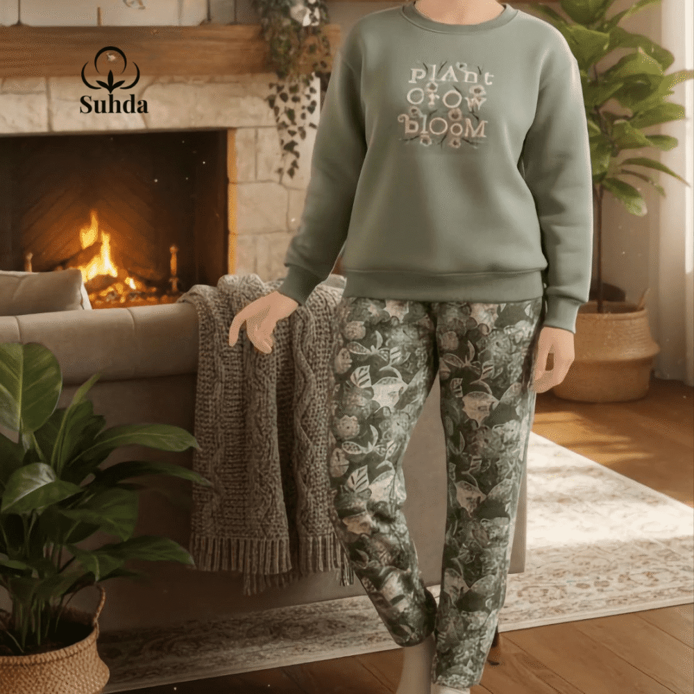 بيجامة شتوية بنقشة أوراق طبيعية