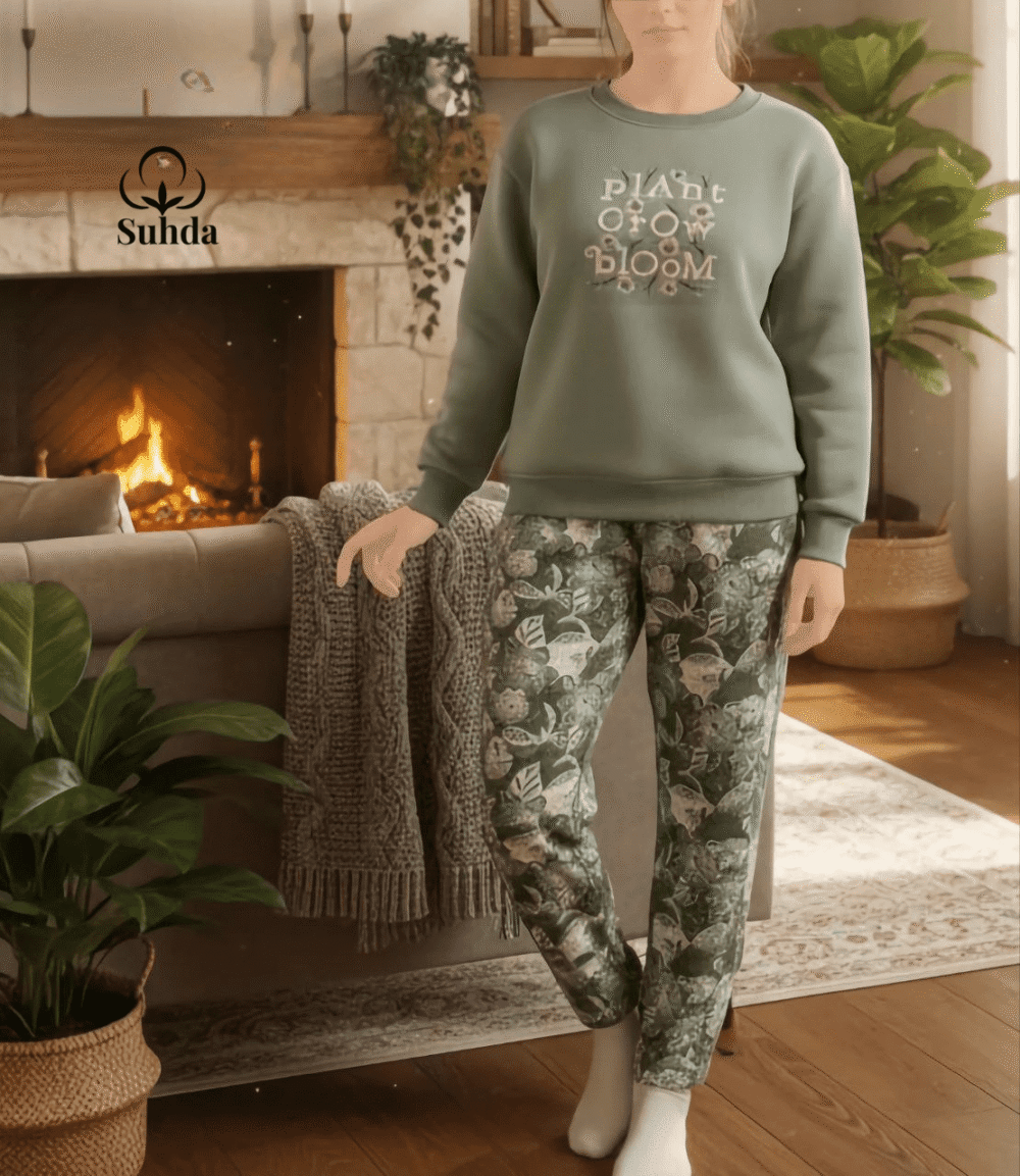 بيجامة شتوية بنقشة أوراق طبيعية